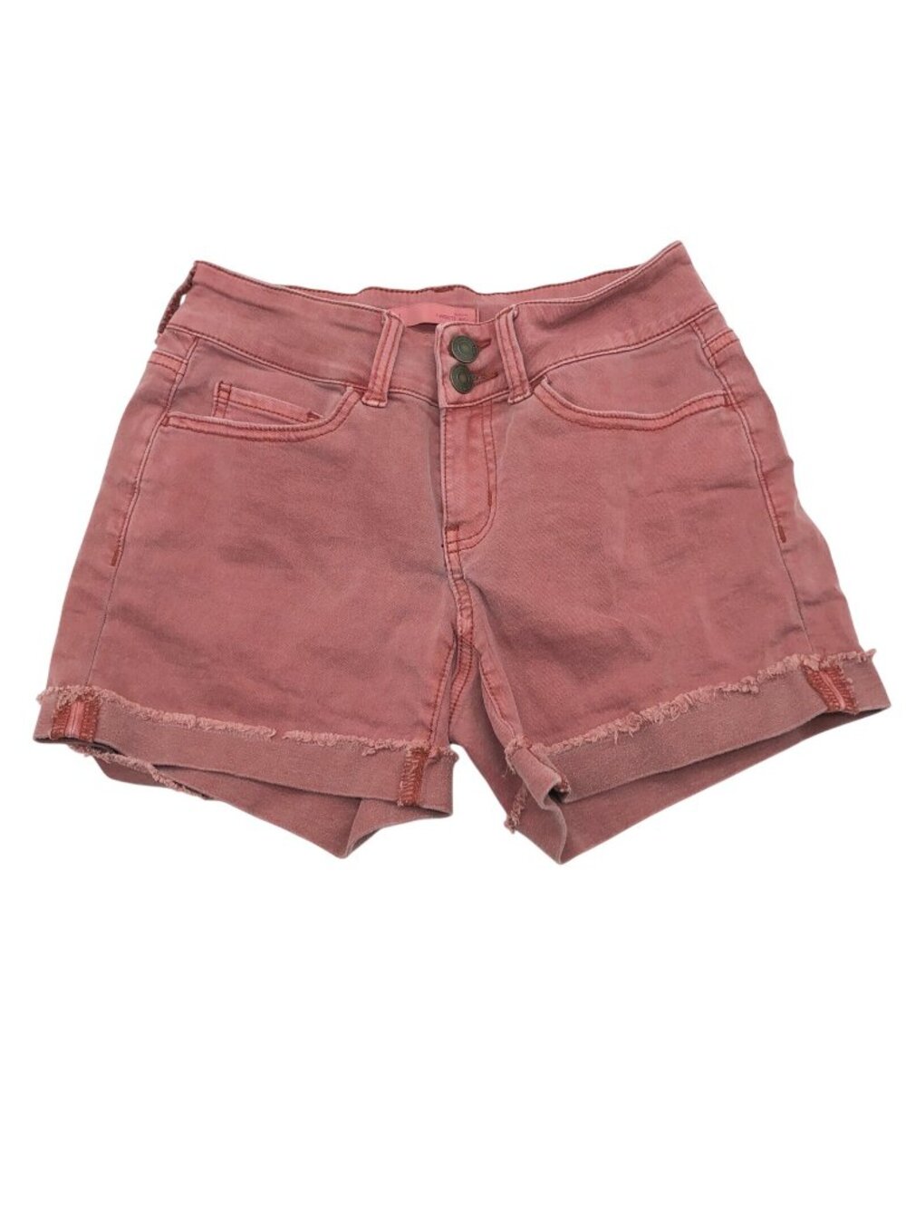So Womens Denim Jean Shorts Low Rise Favorite Midi Stretch Rust Red Size 1